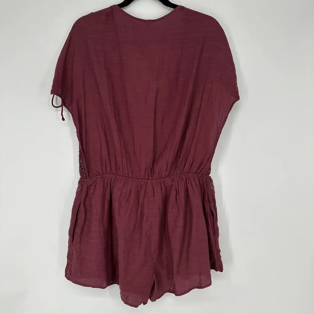 Free People Weila Romper Shorts Dainty Embroidered Filigree Tie Wasit NEW Small - Picture 3 of 11